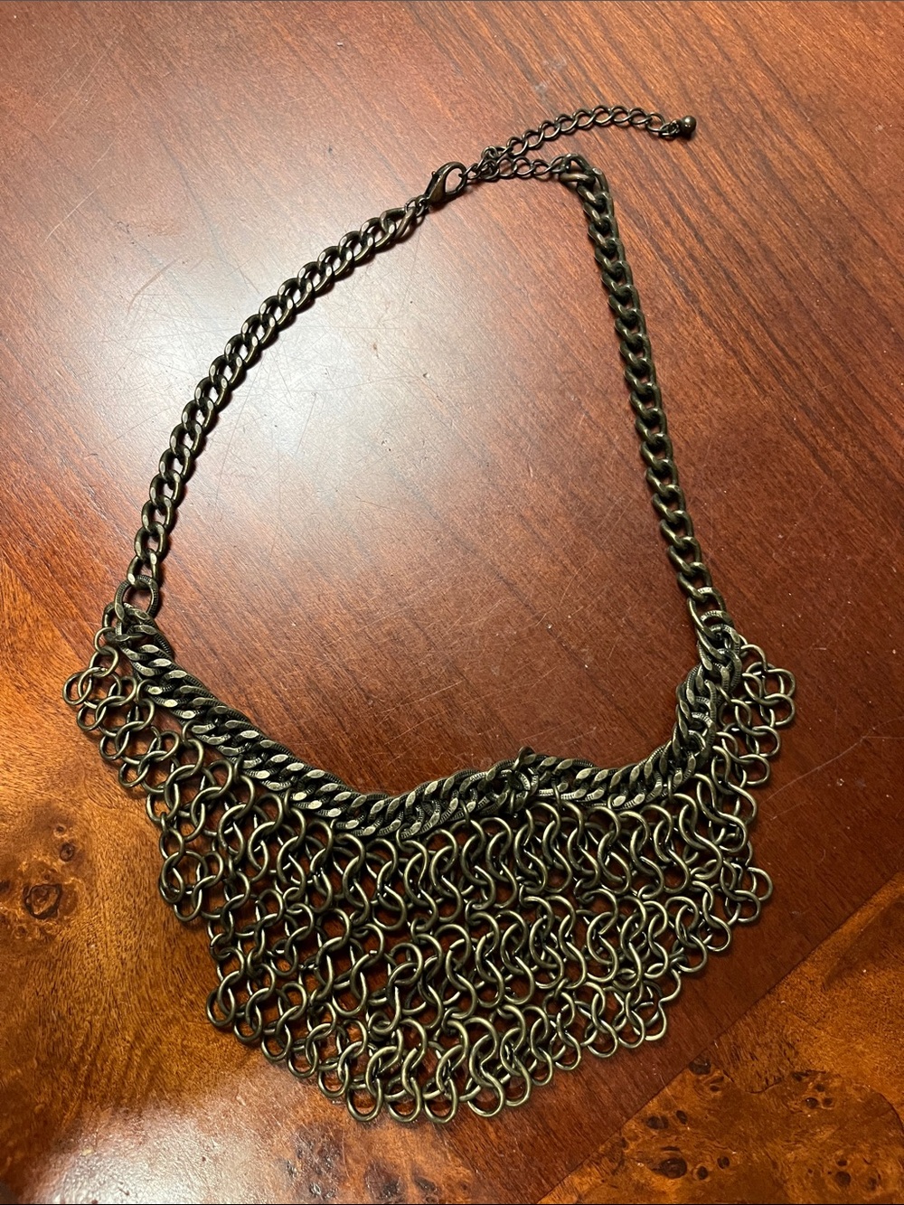 Statement Chainmail Bib Necklace - Antique Brass